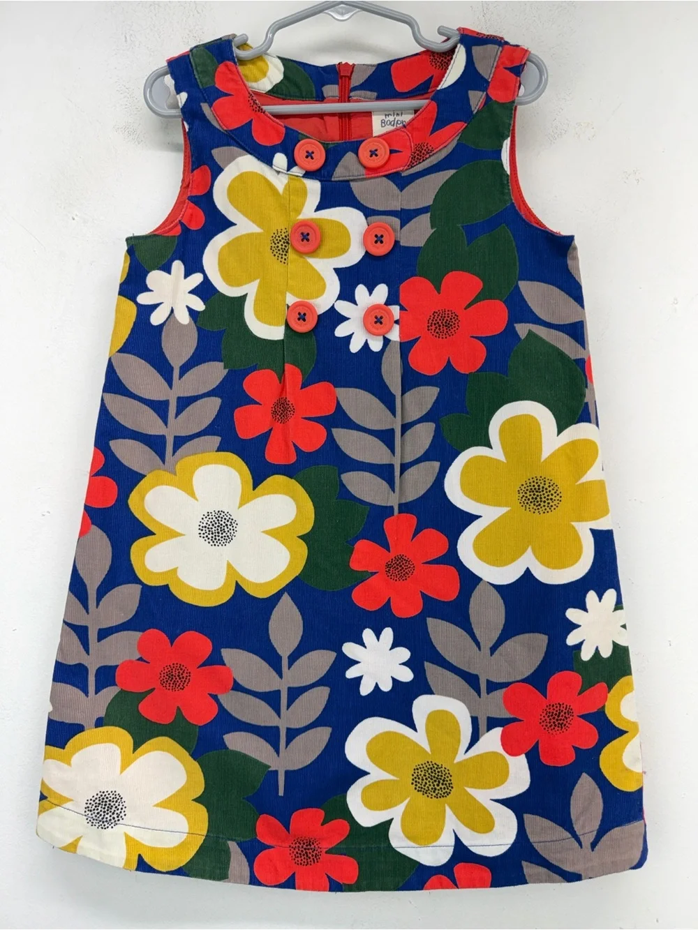 Mini Boden size 5-6 Girls Multicolor Retro Mod Floral Corduroy Pinny Dress